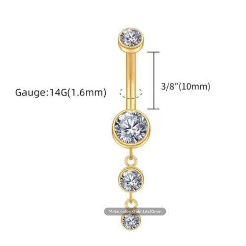 Titanium 14G Dangle CZ Gems Belly Button Ring Cubic Zirconia Drop Pendant Navel