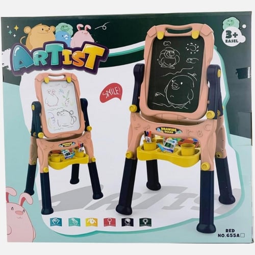 طقم سبورة كبير للأطفال مزدوجة الوجه مع تخزين ودورا...