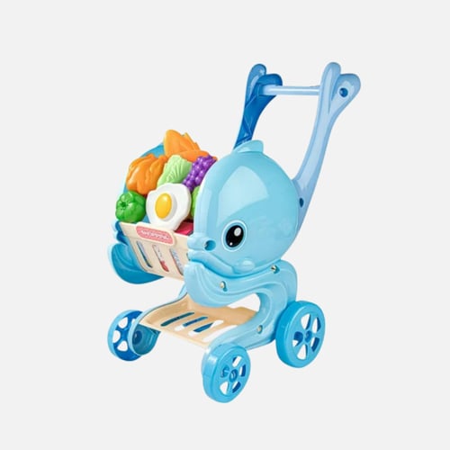 عربة تسوق مع فواكه وخضروات