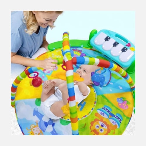مفرش ألعاب أطفال مع بيانو ودمى معلقة - متعدد الألو...