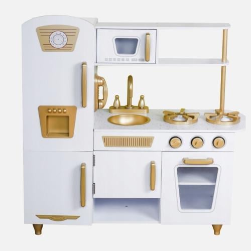 مطبخ خشبي فاخر للبنات باللون الأبيض والذهبي - ألعا...