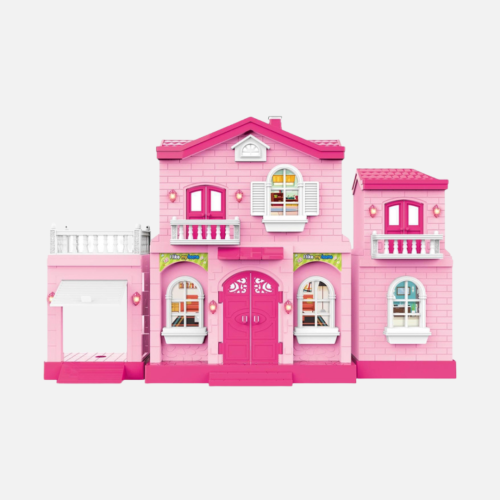 بيت اللعب الوردي للأطفال – مع أثاث وإكسسوارات