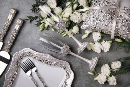 طقم عرسان مكون من 12 قطعة مرصع ب كريستال شوارفسكي