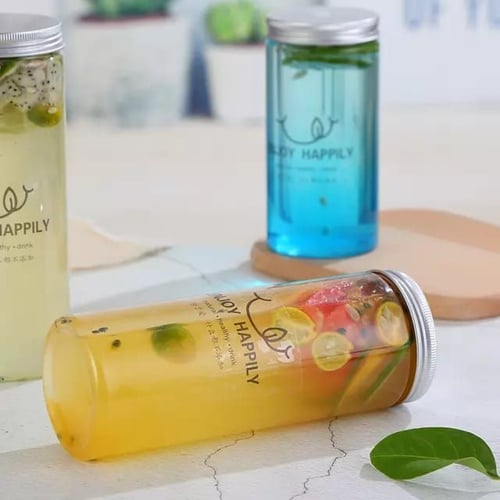 علب بلاستيك 350 مل (غطاء المنيوم فضي) مع فتحه للمز...