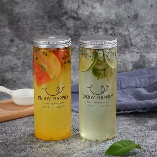 علب بلاستيك 350 مل (غطاء المنيوم فضي) مع فتحه للمز...