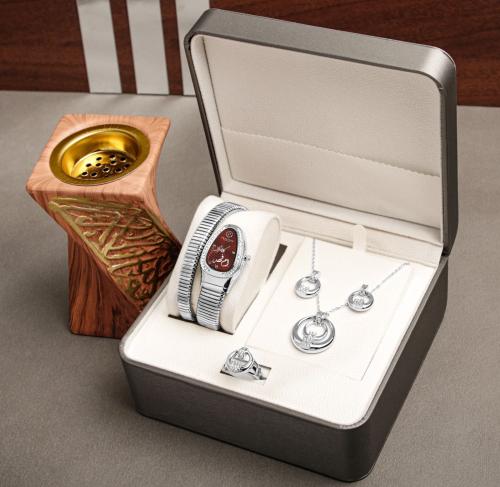 طقم نسائي فخم مع ساعة وإكسسوارات زركون