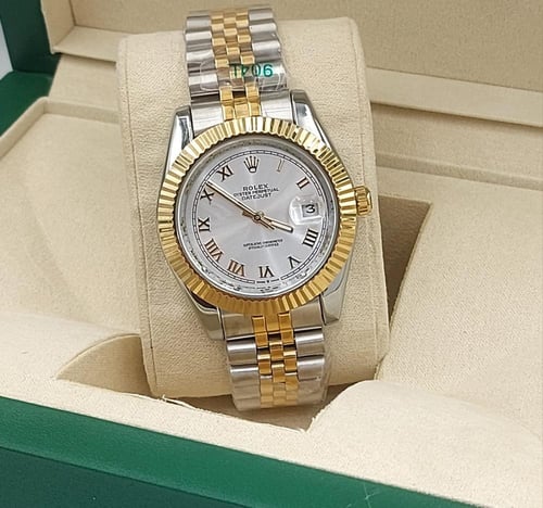 ساعة رولكس درجة اولى استل استيل بلمسات ذهبية