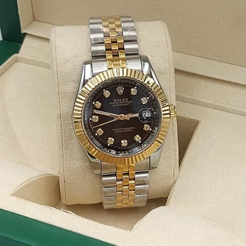 ساعة رولكس درجة اولى استل استيل بلمسات ذهبية