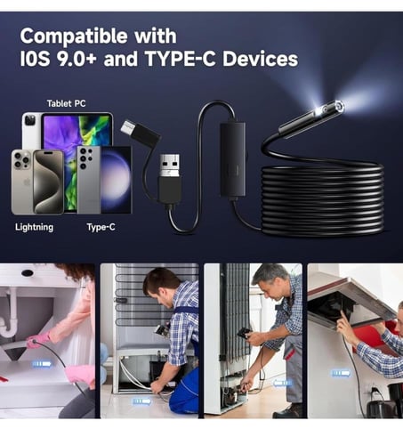 كاميرا فحص USB نوع C 3 في 1، بوريسكوب مع 6 مصابيح...