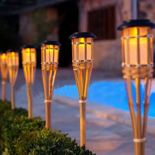 كشاف الخيزران الشمسية، مصباح عشبي شمسي لحديقة فناء...