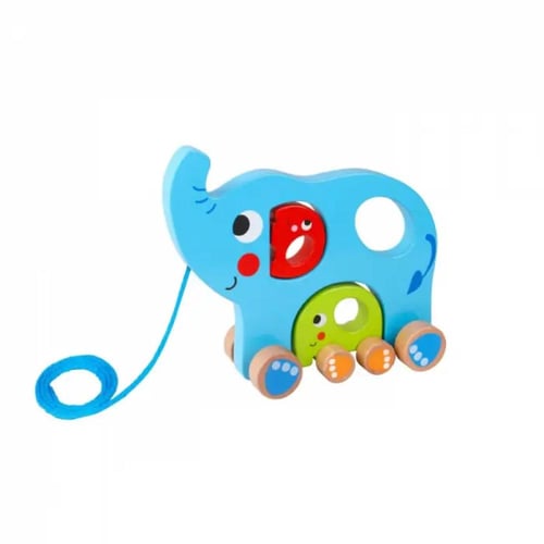 توكي توي | لعبة عائلة الفيل الخشبيه قابله للسحب مك...