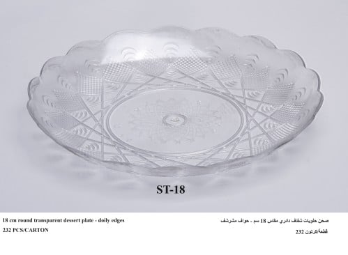 صحن حلويات شفاف دائري مقاس 18 سم - حواف مشرشف ST-1...