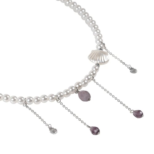 عقد اللولو مع تشارم الصدفات وكريستال بنفسجي | Pear...