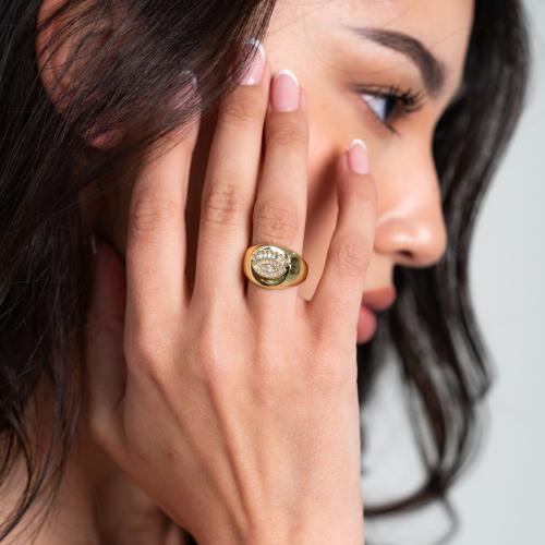 خاتم العين مرصع بالزركون مطلي ذهب عيار 18 | Eye go...
