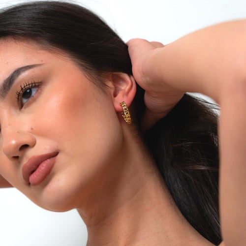 أقراط هوبز بشكل سلسلة ذهبية مطلي ذهب عيار 18 | Gol...