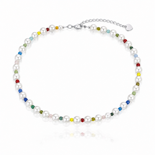 سلسال تشوكر خرز ملون مع لولو | Colored beads neckl...