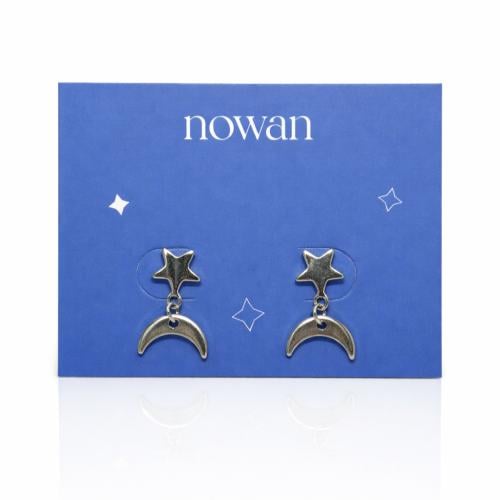 أقراط النجمة والهلال الفضية ضد الصدأ