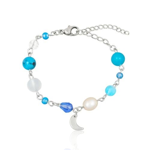 10 قطع اسوارة فضية مع الخرز الأزرق المتنوع | Blue...