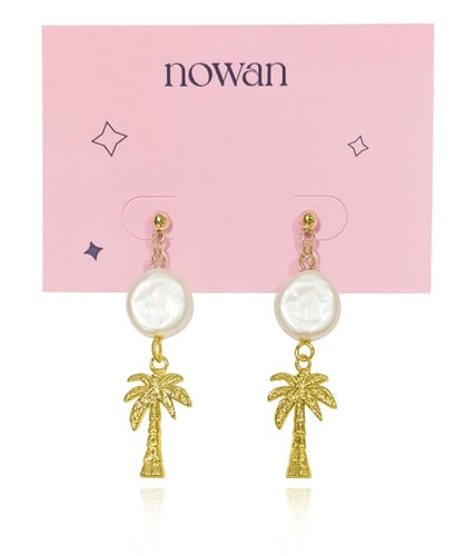 أقراط اللولو مع تشارم النخلة، ذهبي ضد الصدأ