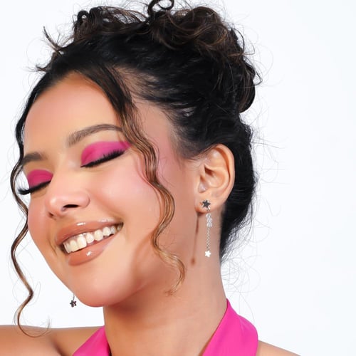 أقراط طويلة مع نجوم وكرستال شفاف | Silver long sta...