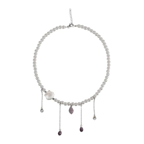 عقد اللولو مع تشارم الصدفات وكريستال بنفسجي | Pear...