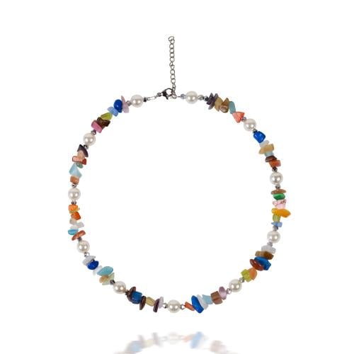 عقد تشوكر احجار صناعية ملونة مع لولو | Colorful st...