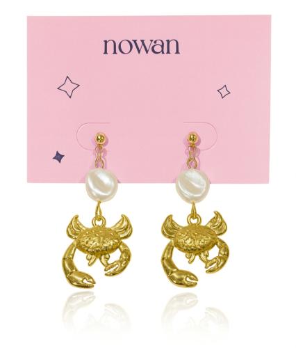 أقراط اللولو مع تشارم السلطعون، ذهبي ضد الصدأ