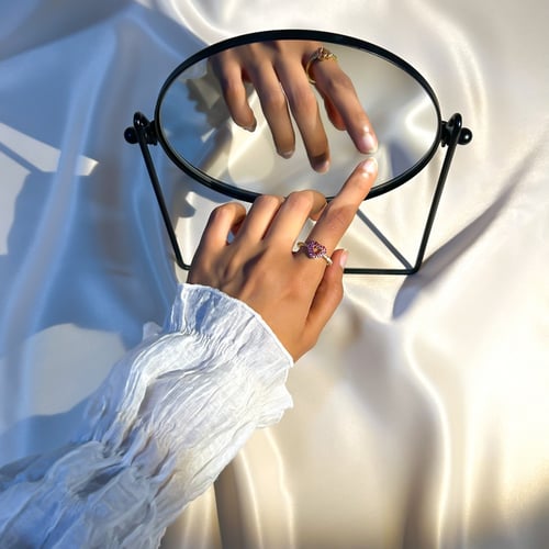 خاتم القلب بالزركون الوردي مطلي عيار 18 مقاس 6.5 |...