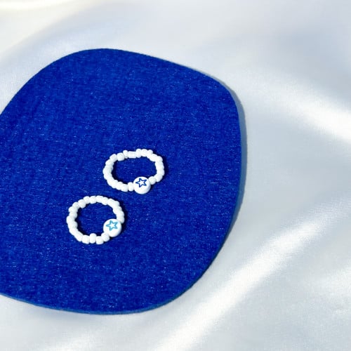 خاتم خرز أبيض مع نجمة بالنصف | White beads ring wi...