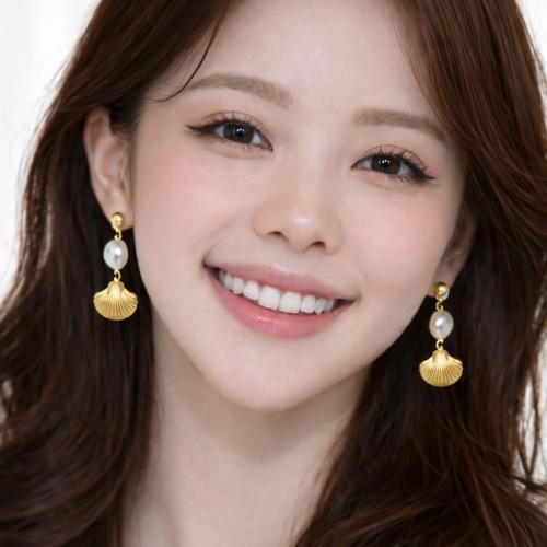 أقراط الصدفة مع اللولو ذهبي ضدا الصدأ