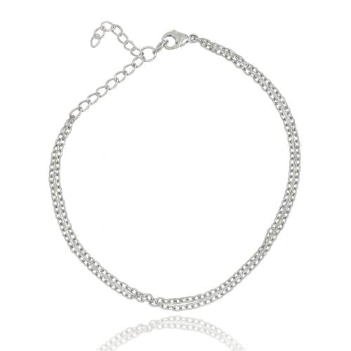 خلخال فضي ضد الصدأ بسلسالين | Silver anklets with...