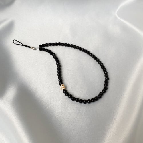 سلسلة جوال خرز أسود وجمجمة | Phone strap with blac...