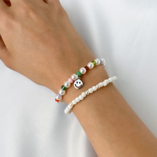 كولكشن سمايلي | أساورتين صيفية خرز أبيض مع تشارم س...