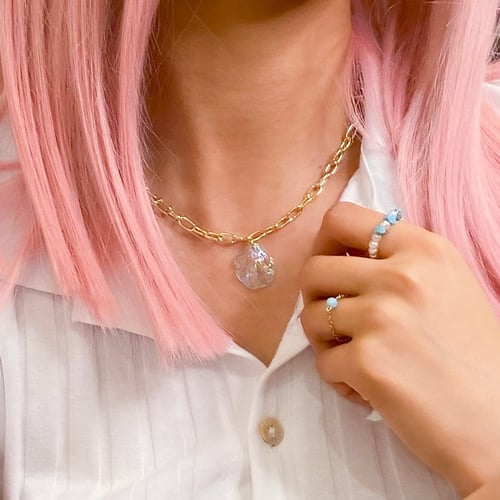 خاتم ناعم بالسلسلة والكرستال الملون ضد الصدأ | Cha...