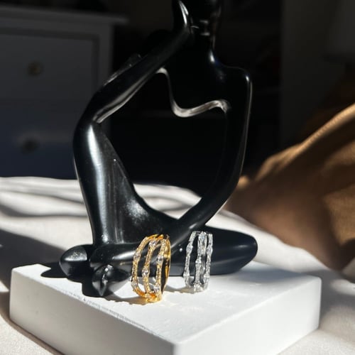 خاتم فضي وذهبي فري سايز مطلي