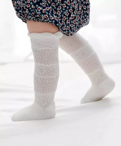 جوارب بناتي طويل للركبة ، نمط هندسي للرضع ، لون أب...