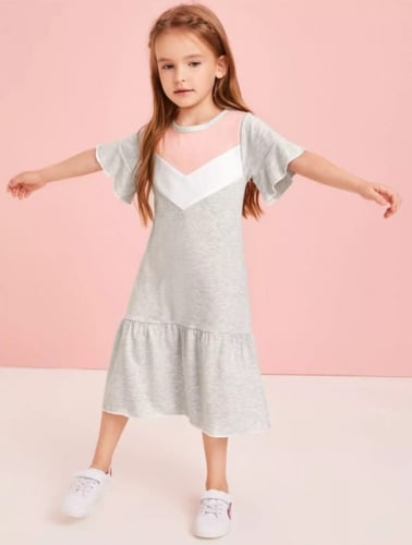 فستان بناتي بيدول بحافة مكشكش وبتصميم شارة الرتبة...