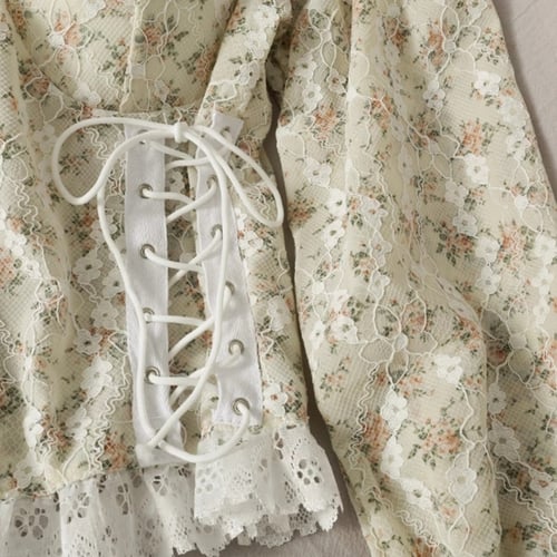 بلوزة كورية من الدانتيل بنقوش الأزهار ، أكمام طويل...