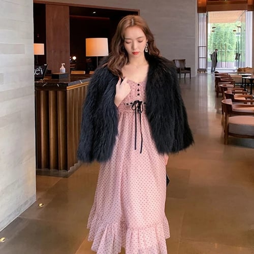 فستان نسائي ميدي ، بأكمام منفوخة ، ياقة مربعة ، نم...