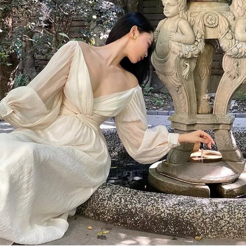 فستان شيفون ماكسي كوري كلاسيك بفتحة رقبة A ، أكمام...