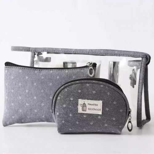 حقيبة مكياج ، 3 قطع ، لون رمادي