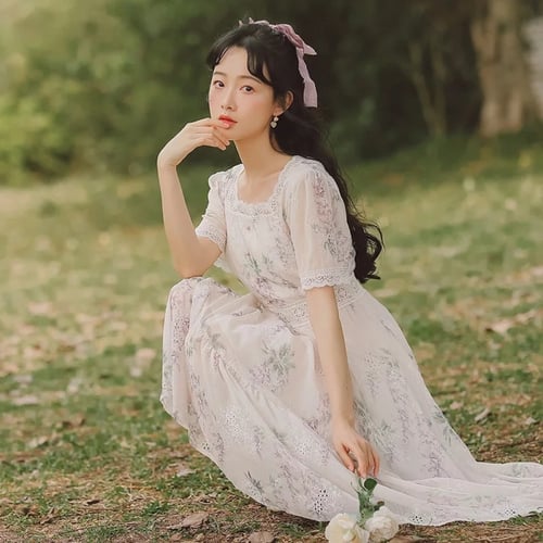 فستان نسائي صيفي ، بأكمام قصيرة نمط كوري أنيق ، لو...