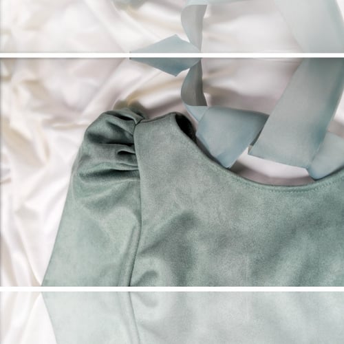 فستان نسائي مخملي طويل ، تصميم كسرات ، لون تفاحي