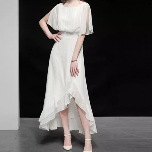 فستان نسائي شيفون بتصميم مميز واكمام واسعة ، اون أ...