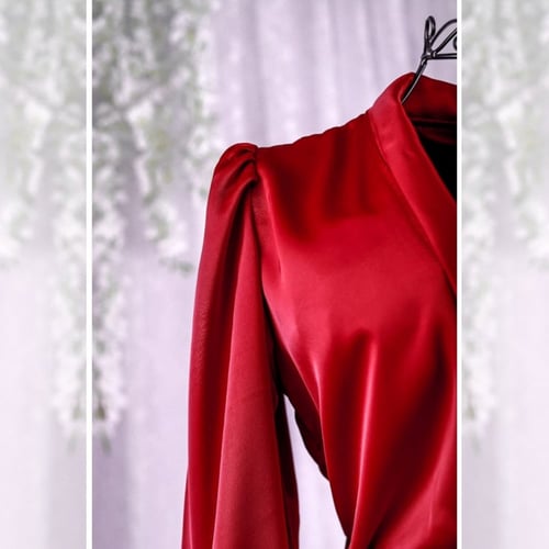 فستان نسائي ساتان ناعم بتصميم اللف وأكمام طويلة ،...