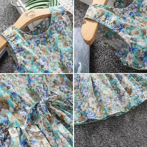 فستان بناتي مشجر قصير مع قبعة جميلة ، لون أزرق