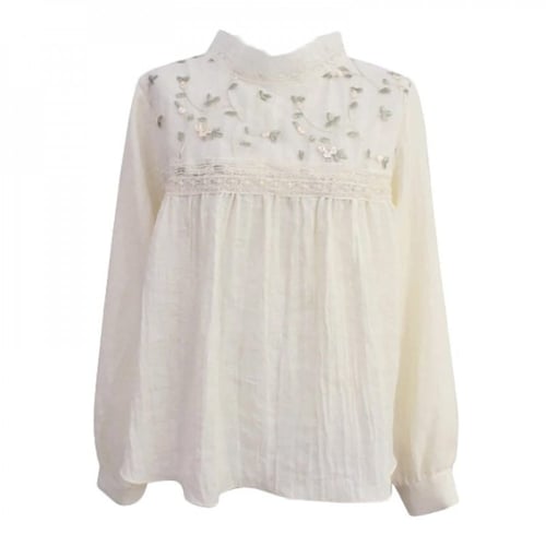 بلوزة نسائية بأكمام طويلة ، بتطريز الأزهار وتفاصيل...