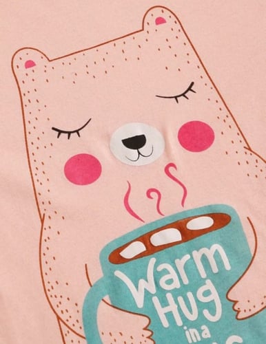 طقم بيجامة بناتي برسوم جرافيك ، لون خربزي