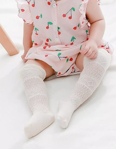 جوارب بناتي طويل للركبة ، نمط هندسي للرضع ، لون أب...