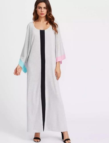 فستان نسائي طويل بأكمام عريضة ، لون رمادي